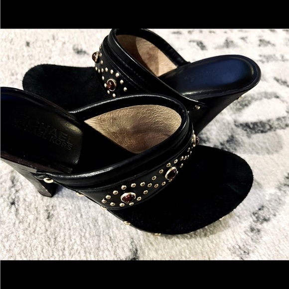 Michael Kors black suede heels mules with stones, size 7 - Picture 4 of 9